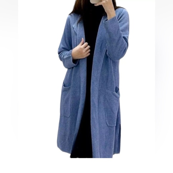 J. Crew Juliette Collarless Long Linen Blend Pockets Cardigan Sweater L - Picture 1 of 13